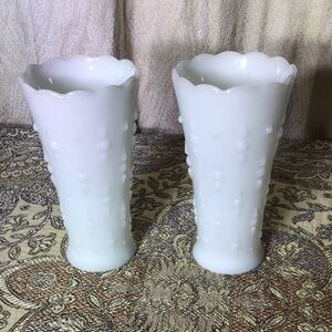 Vintage milk glass Anchor Hocking Teardrop Vase matching Pair